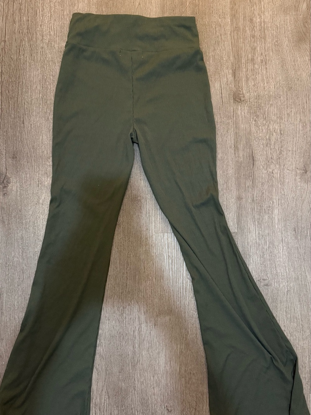 Olive Green Flare Ribbed Leggings